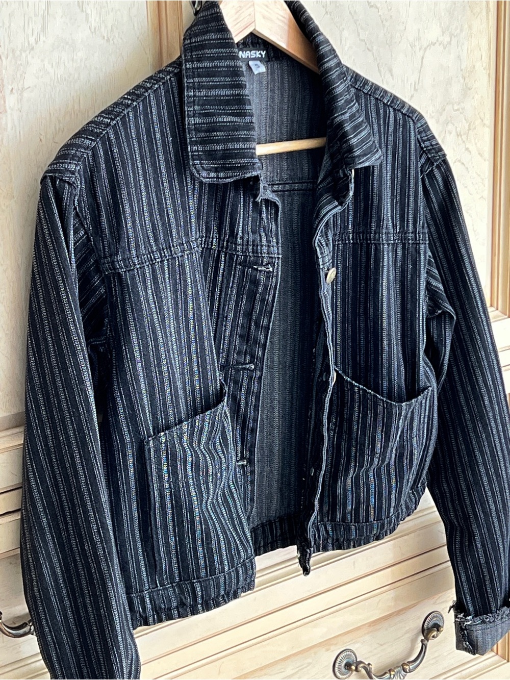 Black Striped Denim Jacket